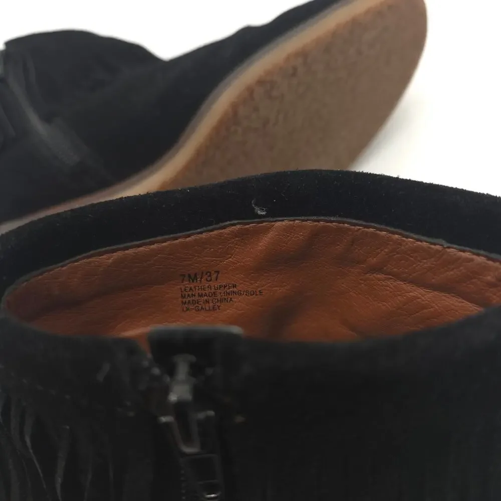 Lucky Brand Women's Galley Fringe Suede Black Bootie Size 7